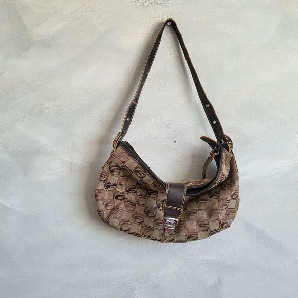 Fubu Monogram Baguette Shoulder Bag Y2k 00s Buckle Brown 12 x 7 VTG - Picture 9 of 10